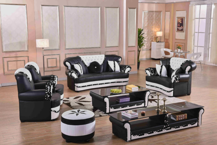 7 seater black tufted sofa set