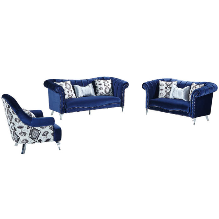 blue velvet curved sofa set