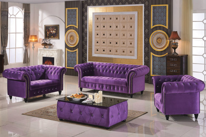 purple Velvet fabric chesterfield