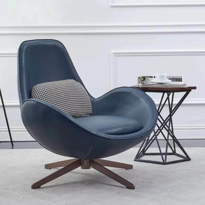 blue leather swivle armchair