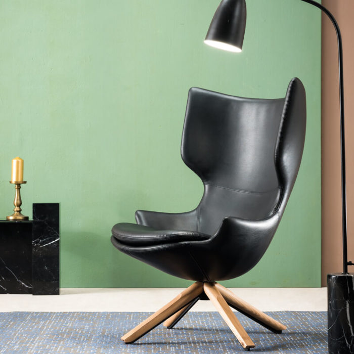modern black leather wingback armchair