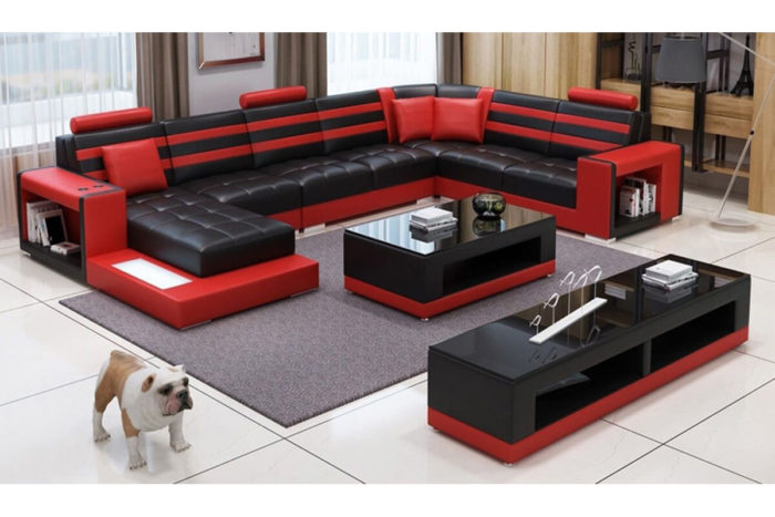red faux leather large sectional sofa with chaise