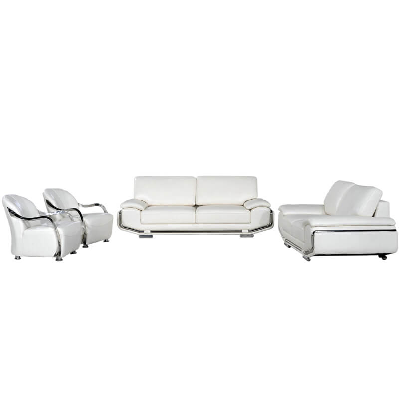 Modern Stainless Steel White Leather, Leather Sofa And Chair Combo