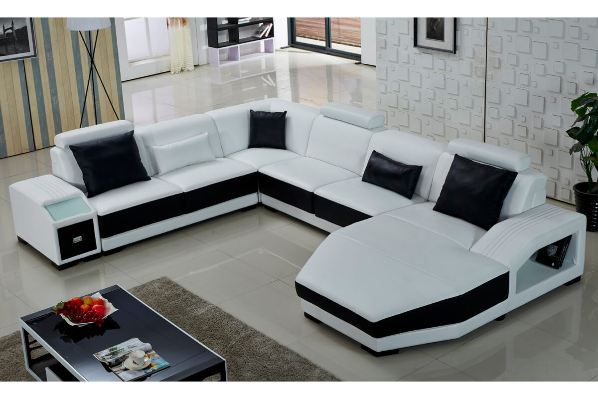 u shaped white leather corner sectional sofa
