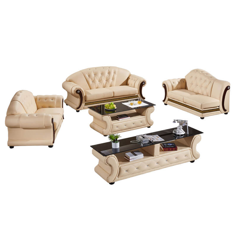 Royal Tufted Sofa Set With Coffee Table, Royal Furniture Sofa Set Leather