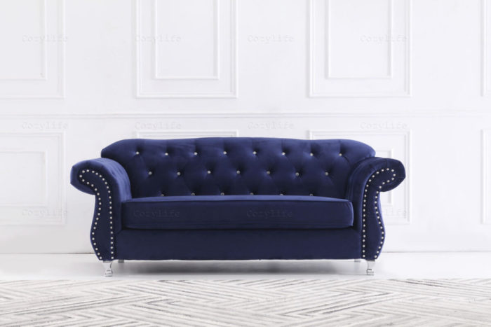 3 seater navy blue chesterfield sofa