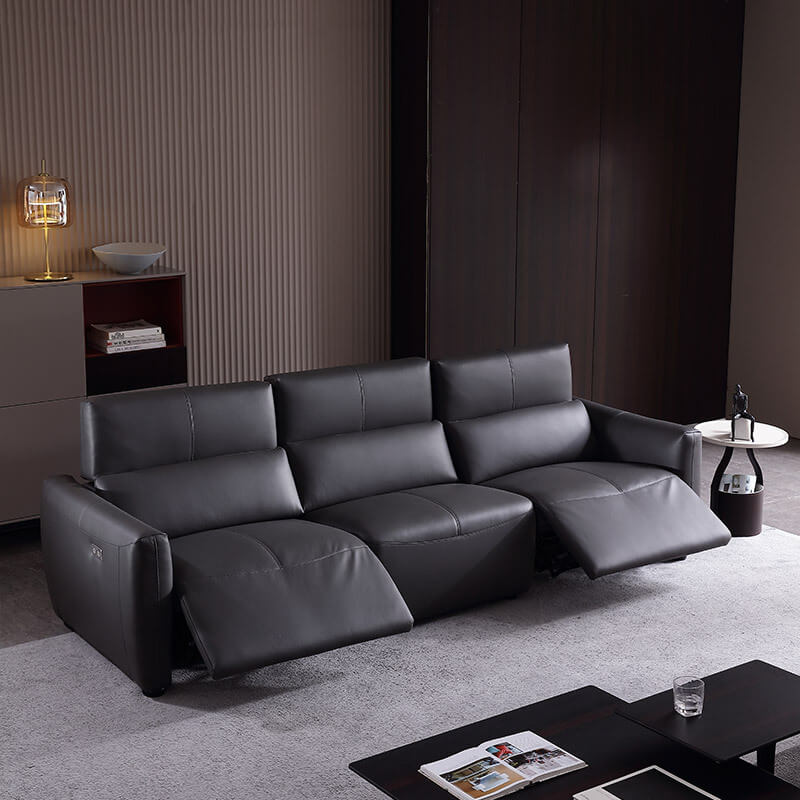 Black Leather Power Reclining Sofa 3, Modern Black Leather Recliner Sofa