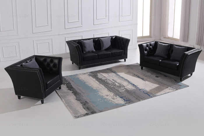 black leather chesterfield couch in 3 pieces