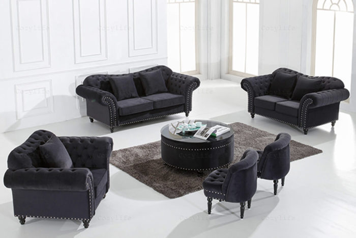 black tufted couch set for living room