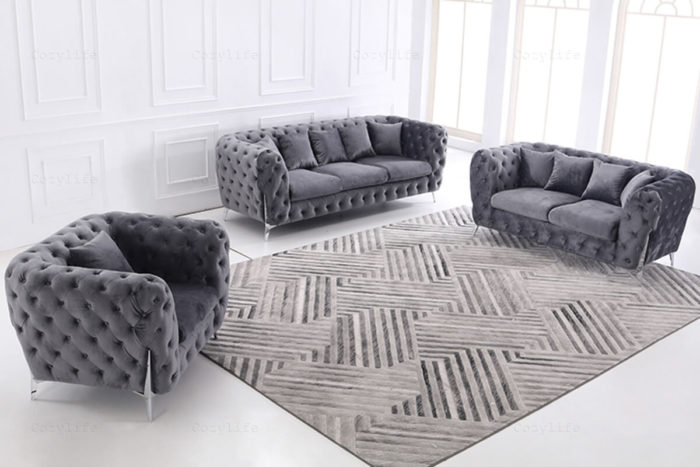 grey velvet chesterfield for living room