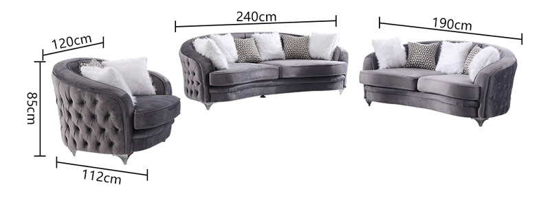 grey velvet chesterfield sofa size