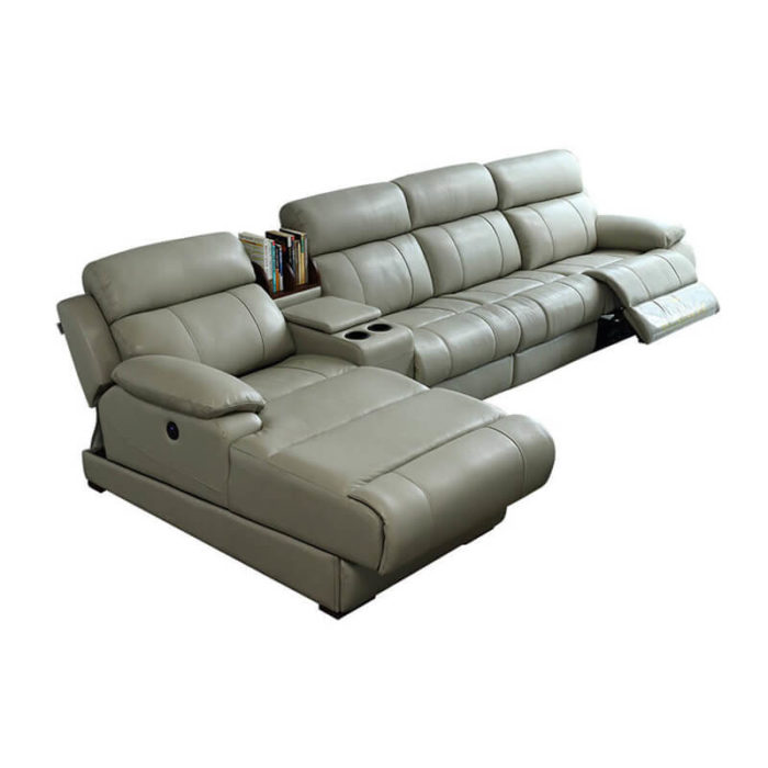 Grey leather corner recliner sofa
