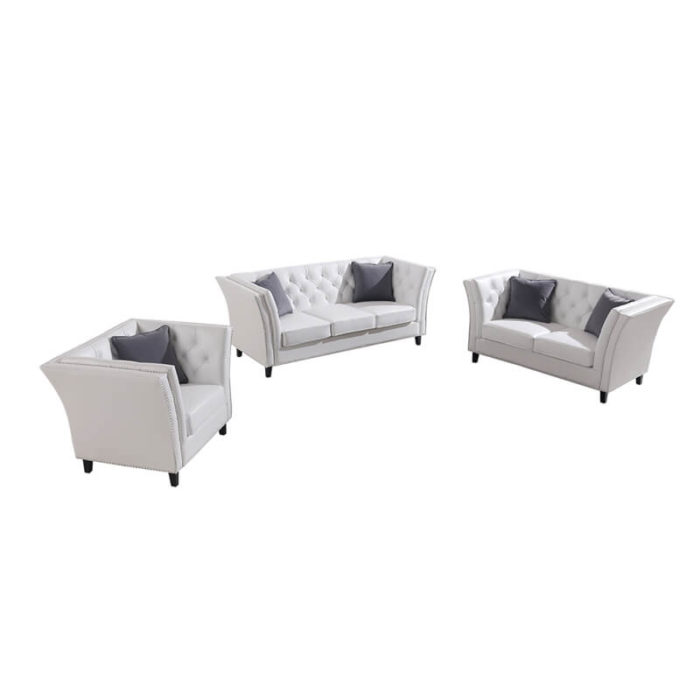 modern white tufted couch in 3 pieces