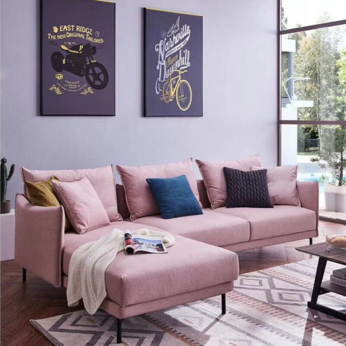 pink small corner sofa with chaise
