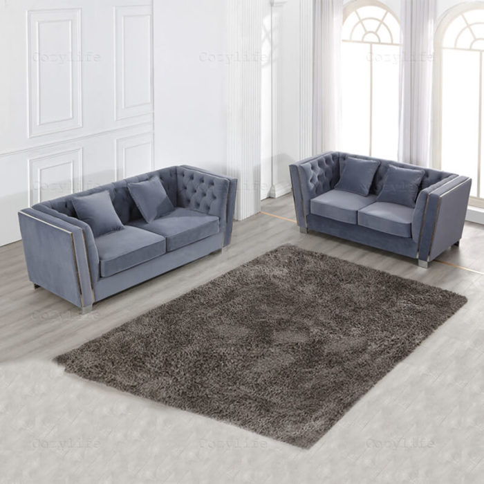 2 pieces gray tufted back couch