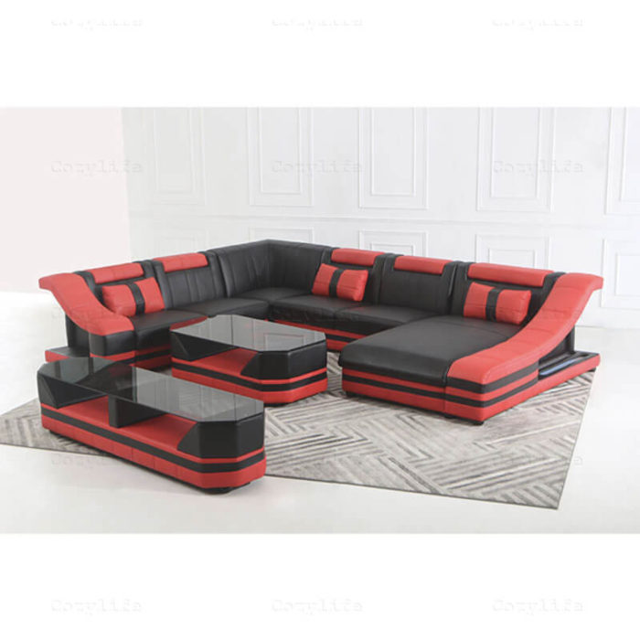 Contemporary leather sectional sofa modular with smart led lights