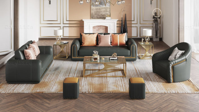 Italian leather luxury sofa set for living room