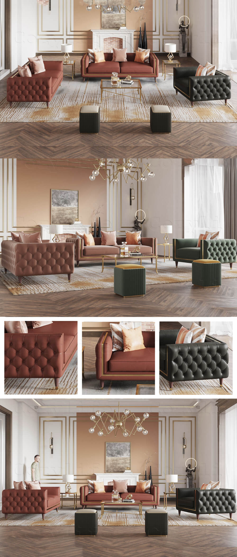 Italian modern tufted living room set