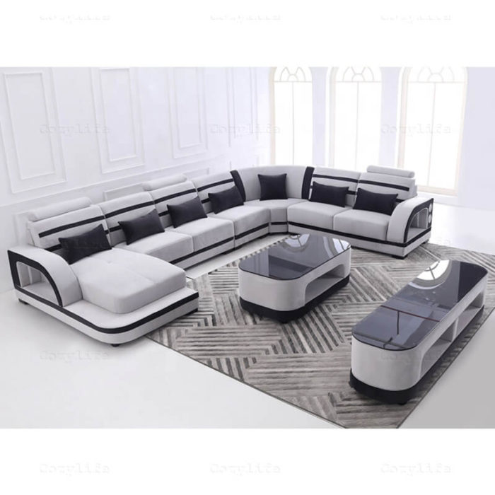 new design white leather sectional sofa with dual USB ports