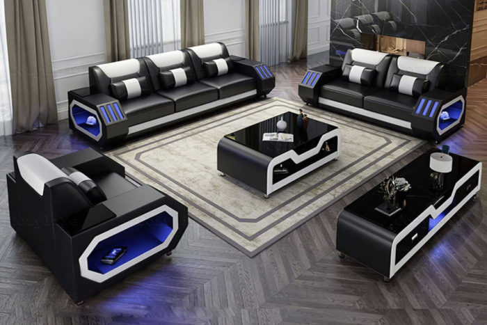 black leather designer sofa set