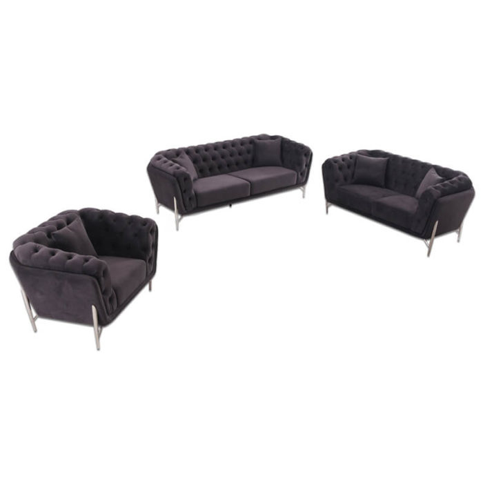 black tufted sofa with metal lges