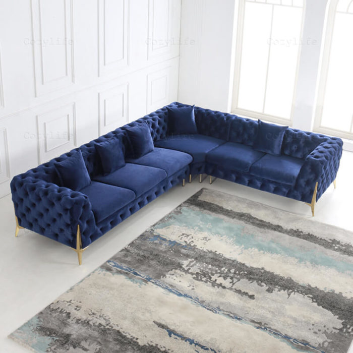 wholesale blue tufted sectional sofa