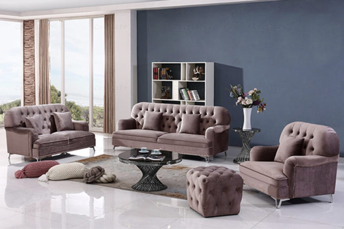 brown tufted sofa with square ottoman from china