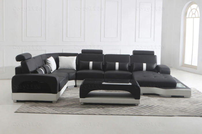 contemporary top grain leather sectional couch with storage
