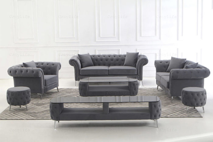 gray sofa chesterfield set
