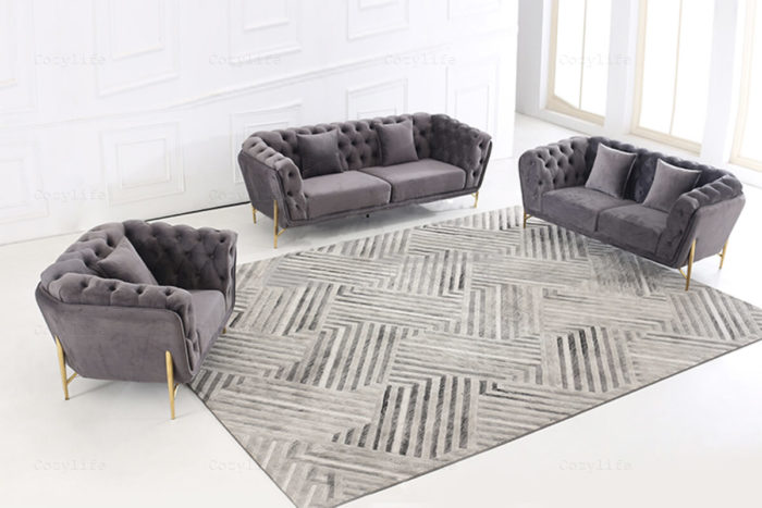 grey tufted living room set