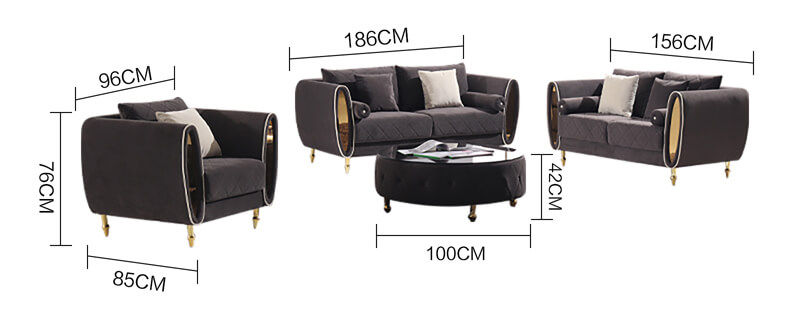 high end black fabric sofa size