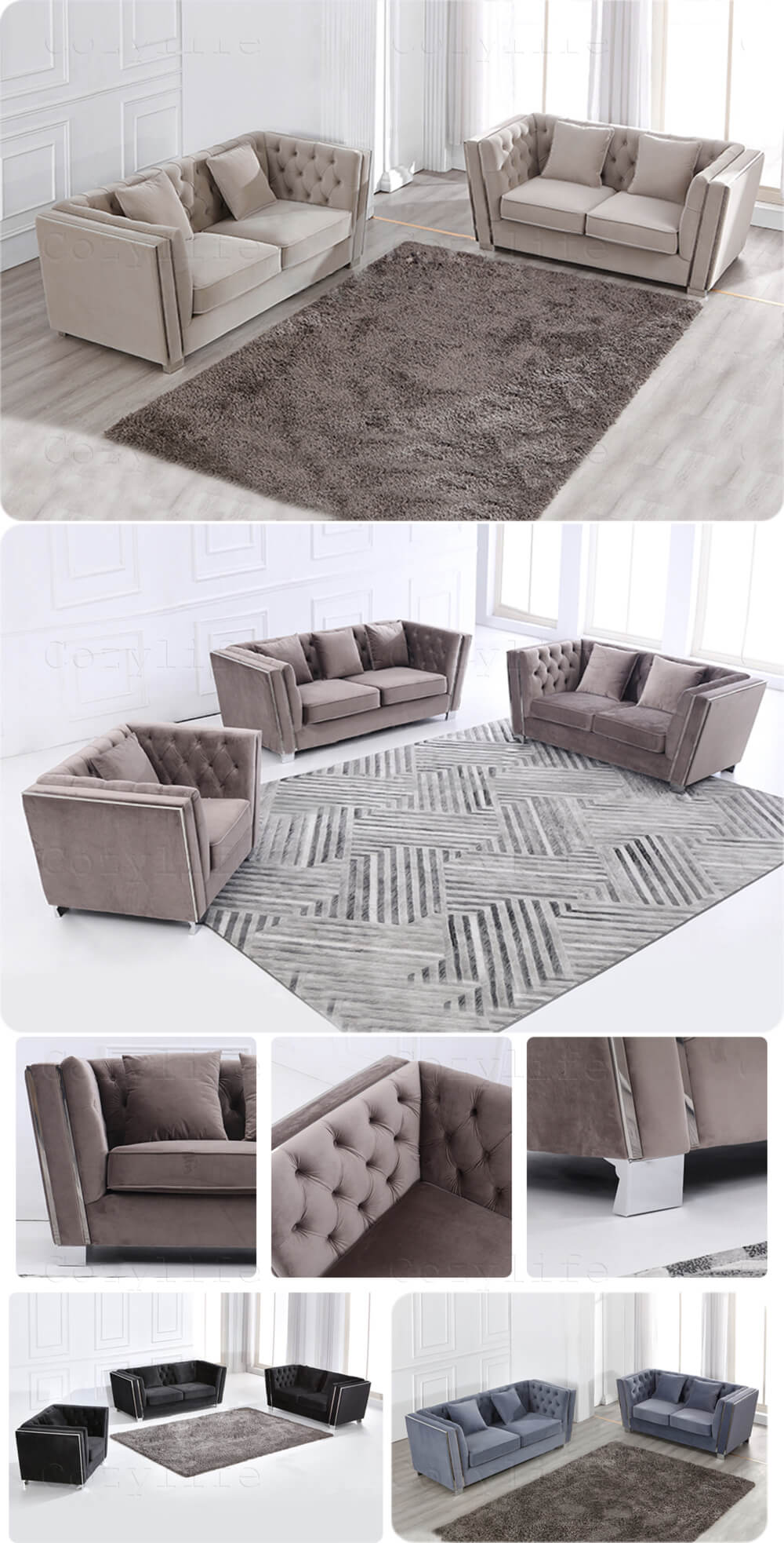 modern button tufted chesterfield sofa