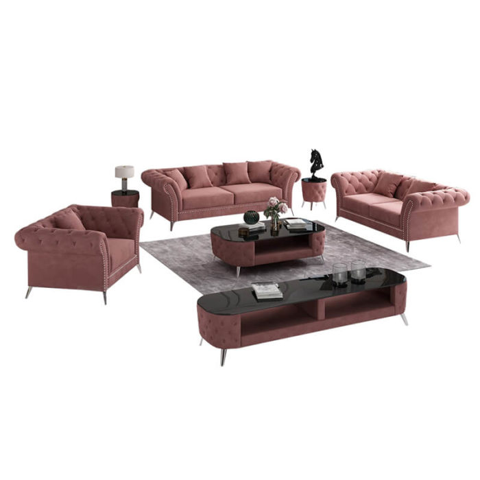 pink button tufted set for living room
