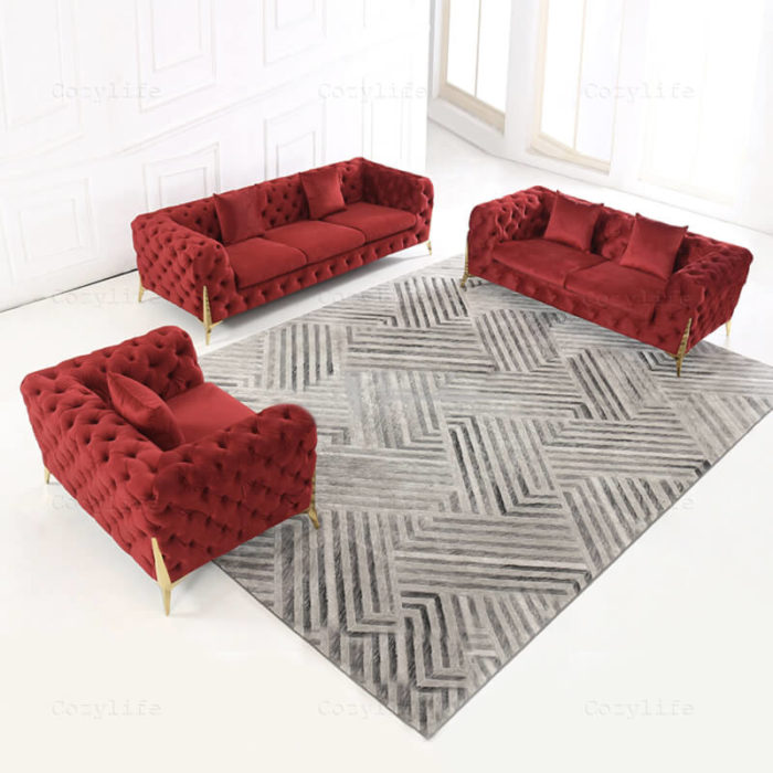 modern red tufted sofa velvet made in china