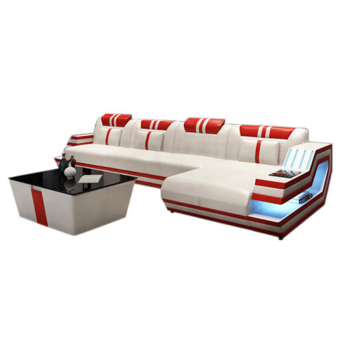 white leather luxury corner sofa with coffee table