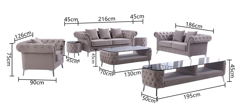 whole tufted living room set size