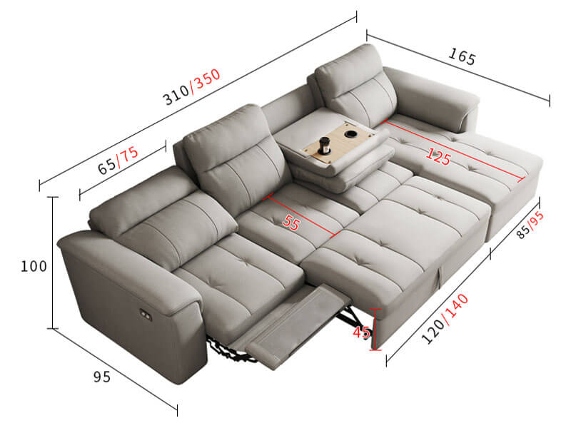 combination recliner sleeper sofa size