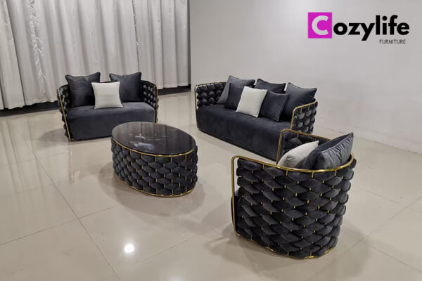 Luxury steel frame sofa set from Cozylife