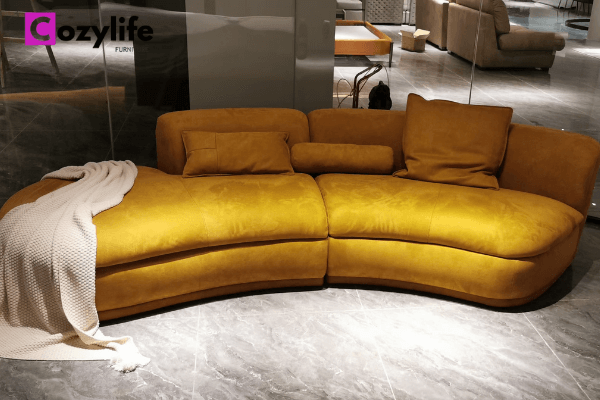 yellow velvet curved sofa from Cozylife